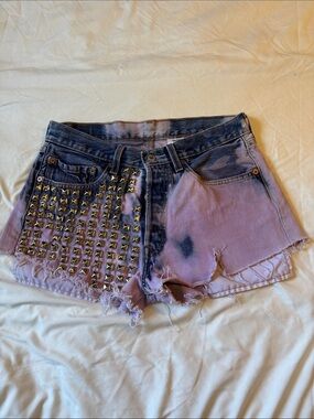 Levi's Lavender Tie-Dye Studded Distressed Jean Shorts